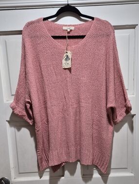 Easel Dusty Pink Open Knit Oversized Sweater Top – Size 1X (NWT)